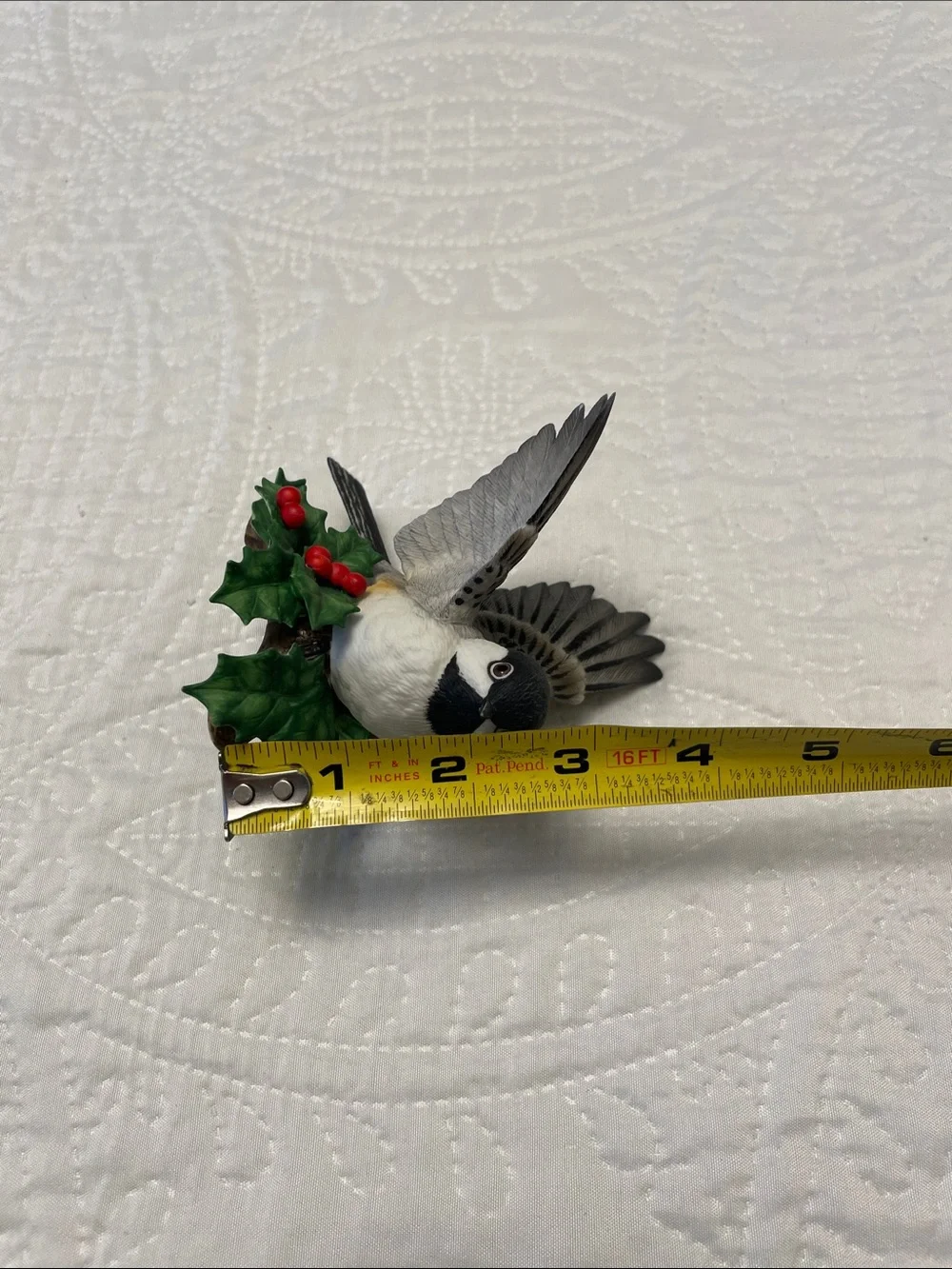 Lenox Fine Porcelain CHICKADEE Bird Figurine with Holly & Red Berries Decor